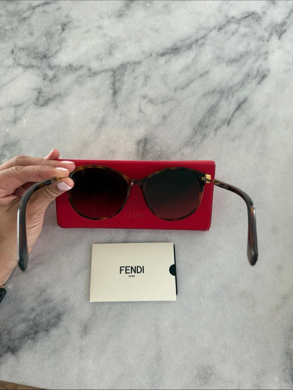 Fendi Tortoiseshell Frame Sunglasses with Red Case